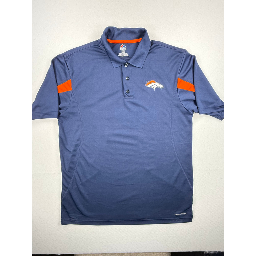 Majestic Denver Broncos Cool Base Men’s Polo Shirt Size L Navy Orange